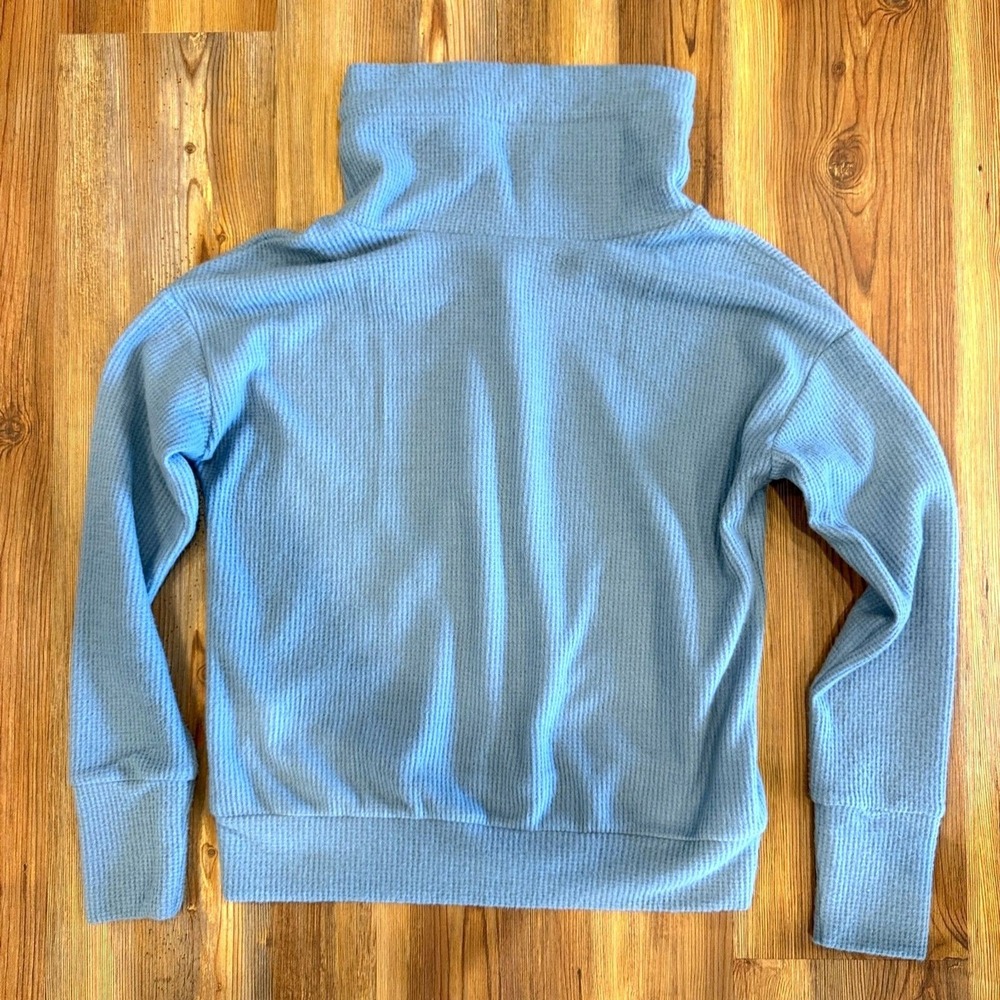 HALARA Womens Small Cowl Neck Blue Waffle Knit Drawstring Sweater - Picture 7 of 10